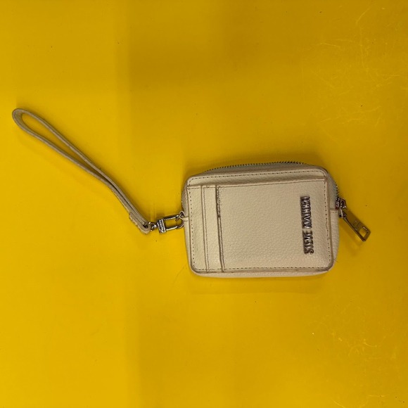 Steve Madden Handbags - Steve Madden Cream Pebbled Faux Leather Zip Around Wristlet Wallet Card Holder